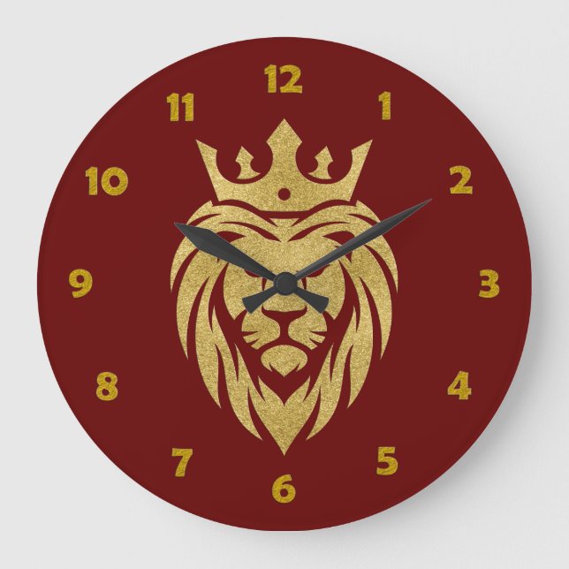 Löwe mit Krone - Goldstil 3 Große Wanduhr (Vorderseite)