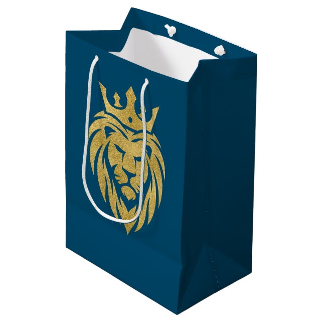 Löwe mit Krone - Goldstil 3 Mittlere Geschenktüte (Vorderseite Schrägansicht)