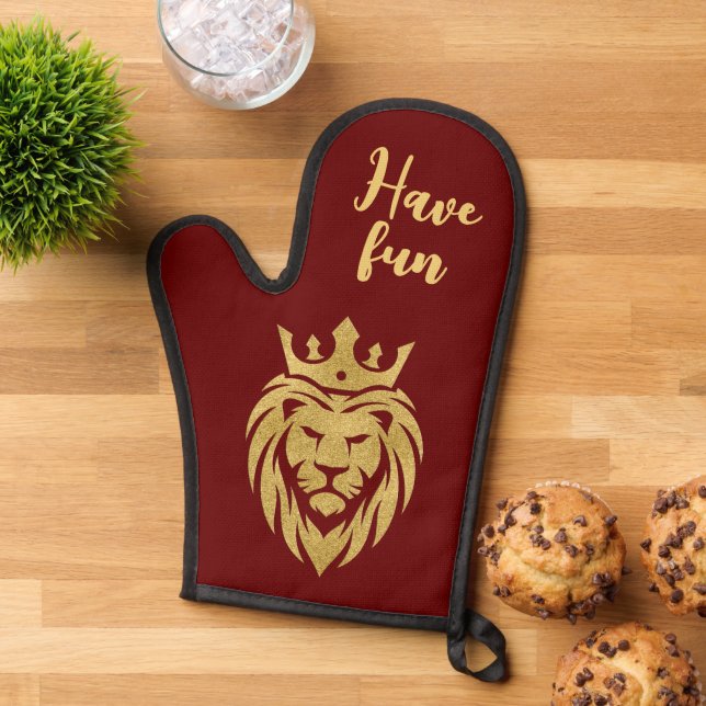 Löwe mit Krone - Goldstil 3 Ofenhandschuh (Oben unten)