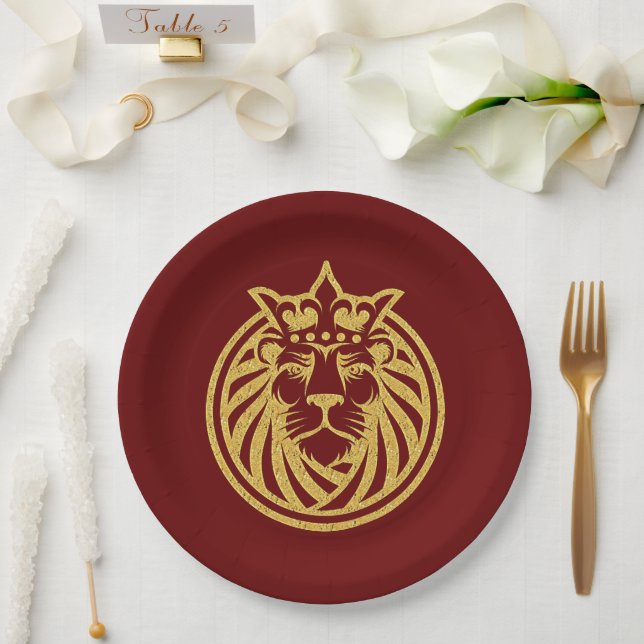Löwe mit Krone - Goldstil 4 Pappteller (Hochzeit)