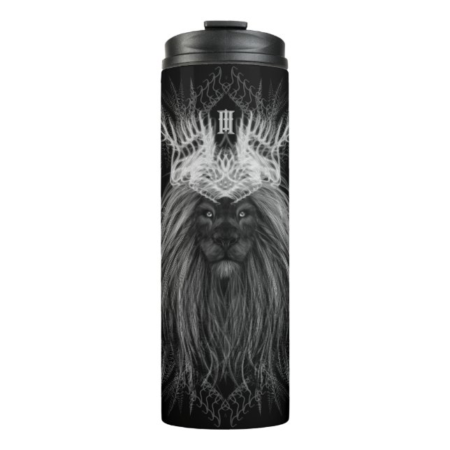 Löwe mit Kronenmonogramm Thermosbecher (Vorderseite)