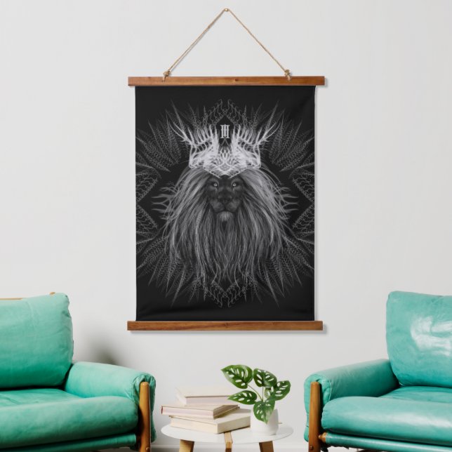 Löwe mit Kronenmonogramm Wandteppich Mit Holzrahmen (Wohnzimmer)