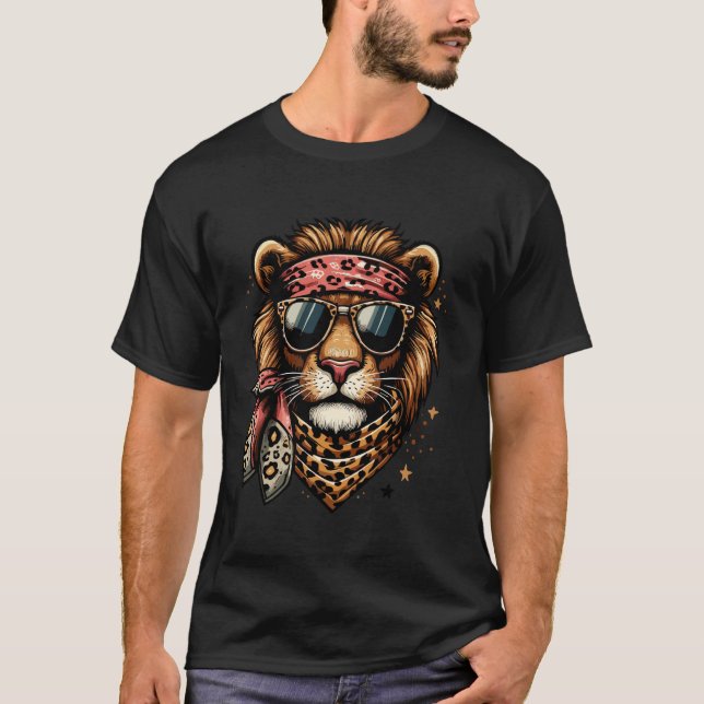 Löwe mit Leopardenschal Tier mit Sonnenbrille T-Shirt (Vorderseite)