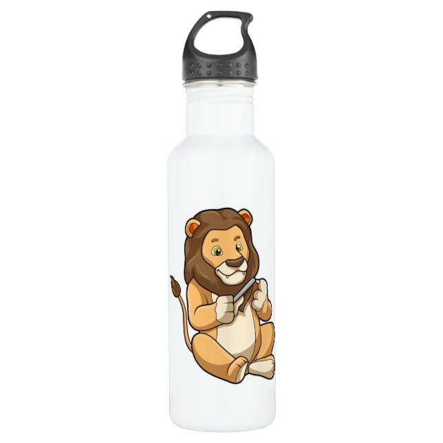 Löwe mit Nagelpfeilen Edelstahlflasche (Vorderseite)