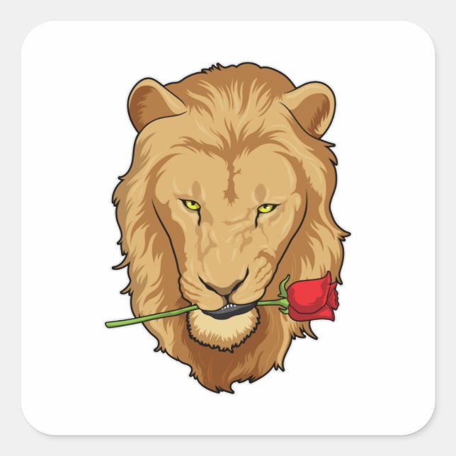 Löwe mit Rose Quadratischer Aufkleber (Vorderseite)