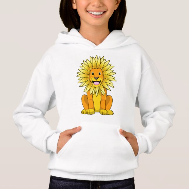 Löwe mit Sonnenblume Blume Hoodie (Vorderseite)