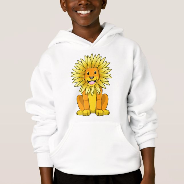 Löwe mit Sonnenblume Blume Hoodie (Vorderseite)