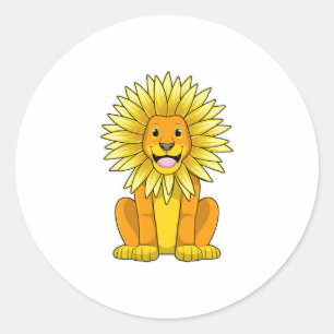 Löwe mit Sonnenblume Blume Runder Aufkleber