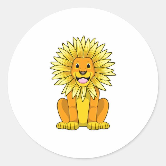 Löwe mit Sonnenblume Blume Runder Aufkleber (Vorderseite)