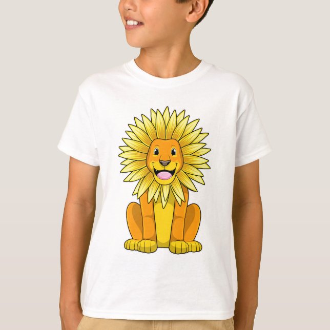 Löwe mit Sonnenblume Blume T-Shirt (Vorderseite)