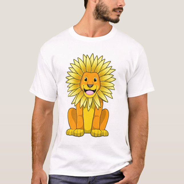 Löwe mit Sonnenblume Blume T-Shirt (Vorderseite)