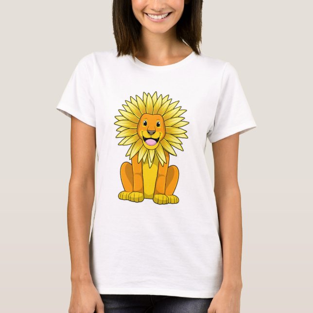 Löwe mit Sonnenblume Blume T-Shirt (Vorderseite)