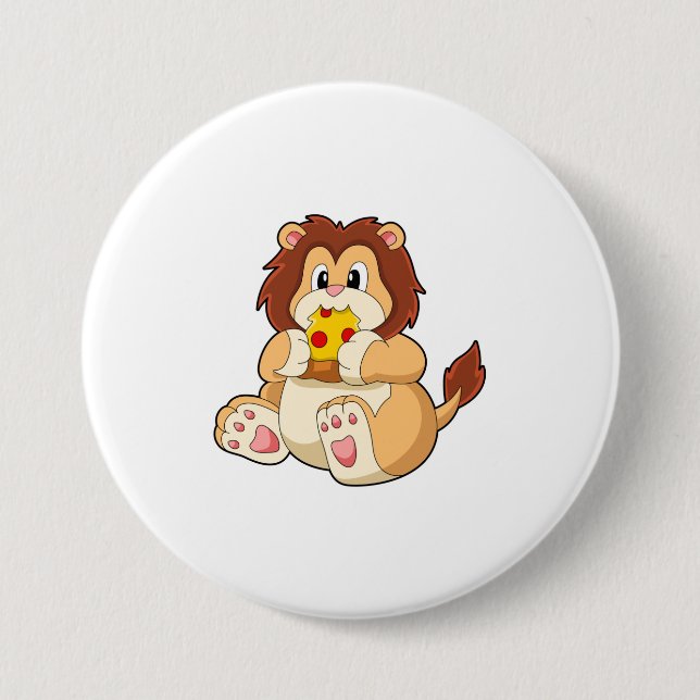 Löwe mit Stück Salami Pizza.PNG Button (Vorderseite)