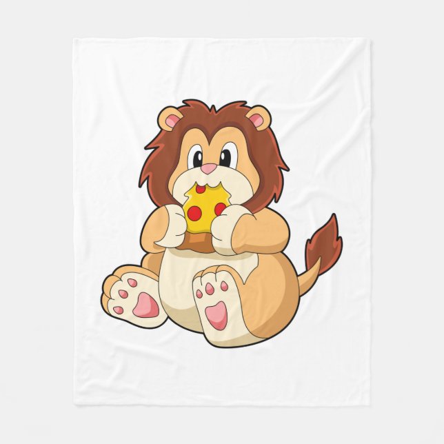 Löwe mit Stück Salami Pizza.PNG Fleecedecke (Vorderseite)