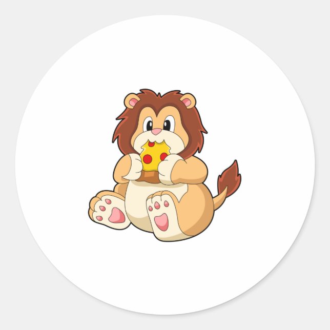 Löwe mit Stück Salami Pizza.PNG Runder Aufkleber (Vorderseite)