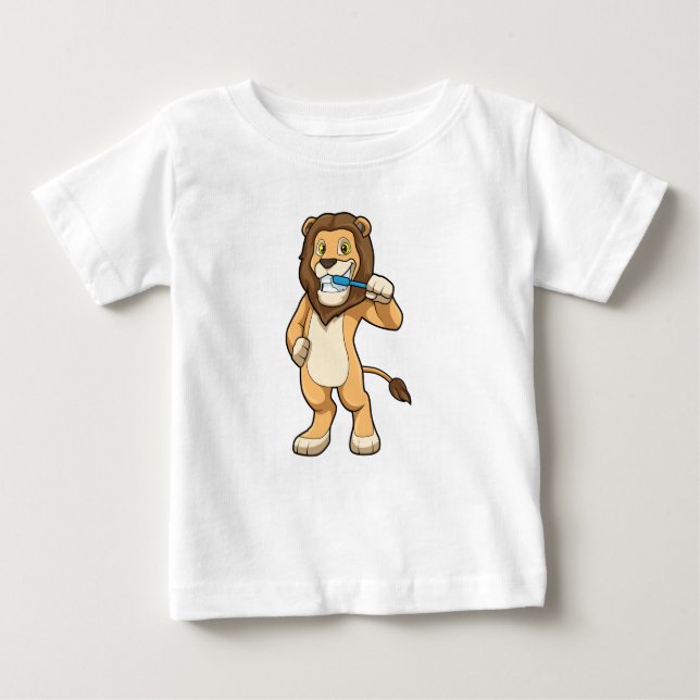 Löwe mit Zahnbürste Baby T-shirt (Vorderseite)