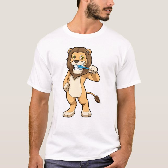 Löwe mit Zahnbürste T-Shirt (Vorderseite)