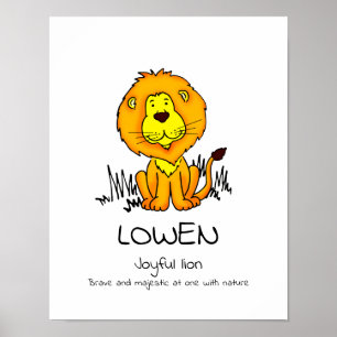 Löwe Namensbedeutung Poster für Kinder mit Grafik