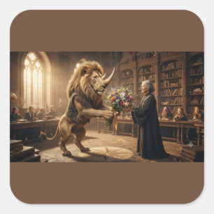 Löwe Nashorn Blumenlieferung Quadratischer Aufkleber
