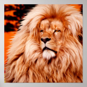 Löwe Orange Afrikanischer Himmel Foto Malerei Poster