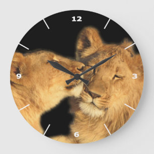 Löwe-Paar-Wanduhr (mit weißer Skala) Große Wanduhr