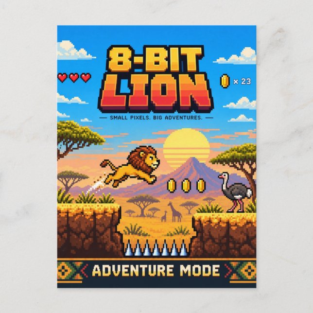 Löwe, Retro-8-Bit-Pixelkunst Postkarte (Vorderseite)
