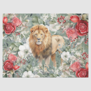 Löwe, Rote Rosen und Eukalyptus-Dekoupage Seidenpapier