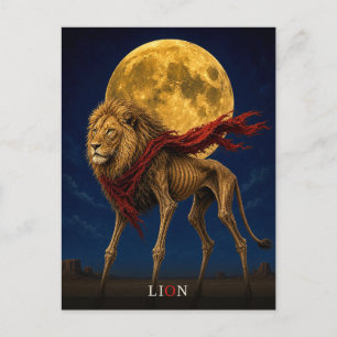 Löwe roter Schal Gothic Surreal Postkarte