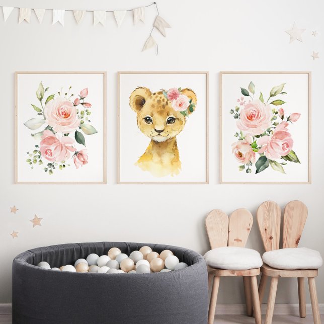 Löwe, Safari, Dschungel, rosa Blume, Girl-Kinderzi Bilderwand Sets (Von Creator hochgeladen)