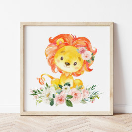 Löwe, Safari, Dschungel, rosa Blume, Girl-Kinderzi Fotodruck