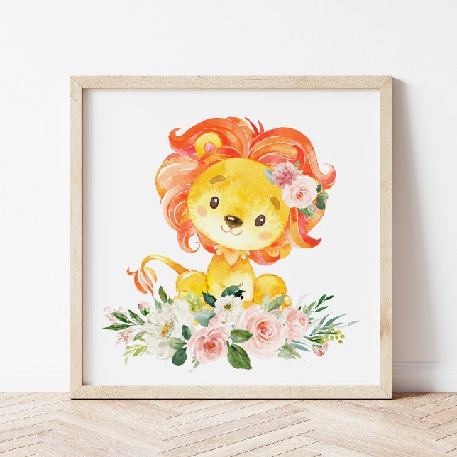 Löwe, Safari, Dschungel, rosa Blume, Girl-Kinderzi Fotodruck (Von Creator hochgeladen)