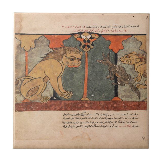 Löwe Schakal Indische Renaissance Fabel Fliese (Vorderseite)