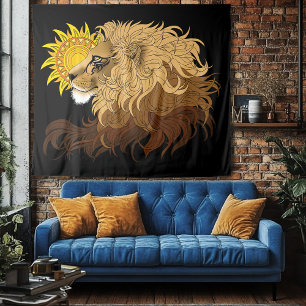 Löwe Schwarz Gelbe Mandala Sonne Wandteppich