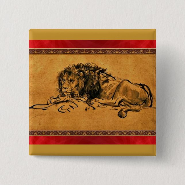 Löwe-Skizze-Knopf Button (Vorderseite)