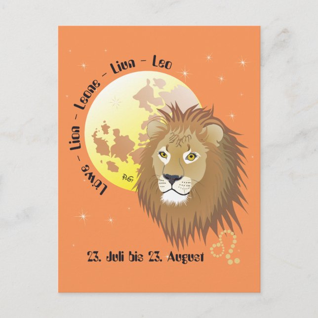 Löwe Sternzeichen Postkarte (Vorderseite)