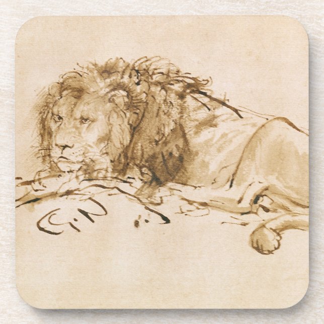 Löwe-Stillstehen (Feder auf Papier) Getränkeuntersetzer (Vorderseite)