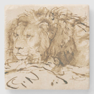 Löwe-Stillstehen (Feder auf Papier) Steinuntersetzer