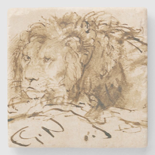 Löwe-Stillstehen (Feder auf Papier) Steinuntersetzer (Vorderseite)