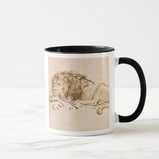 Löwe-Stillstehen (Feder auf Papier) Tasse (Rechts)