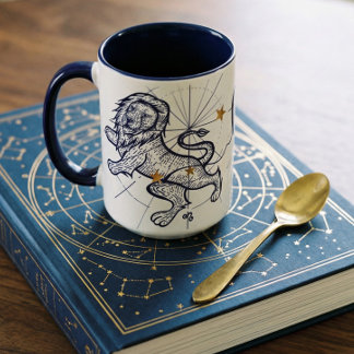 Löwe-Tierkreis-Marine-Blau u. Goldgeburts-Tasse Tasse