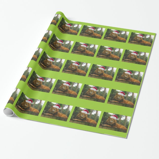 Löwe-tragende Weihnachtsmannmütze für Weihnachten Geschenkpapier (Ungerollt)