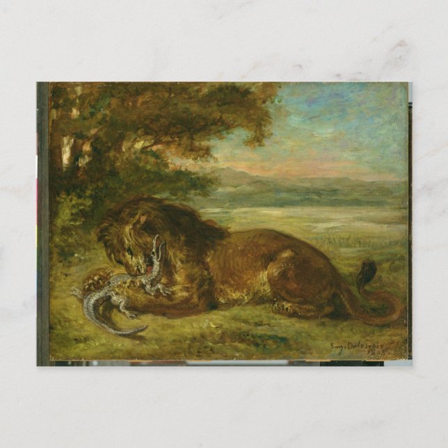 Löwe und Alligator, 1863 Postkarte (Vorderseite)
