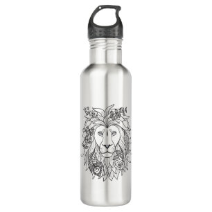 Löwe-und Blumen-Gekritzel Trinkflasche