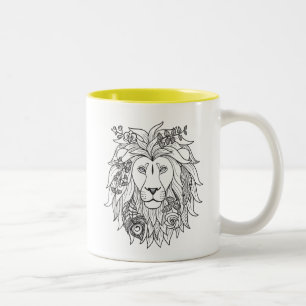 Löwe-und Blumen-Gekritzel Zweifarbige Tasse