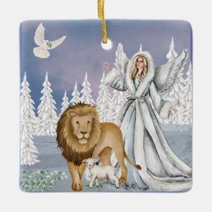 Löwe und das Lamm mit Engel Keramikornament
