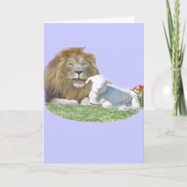 Löwe und die christliche Lammkarte Feiertagskarte (Vorderseite)
