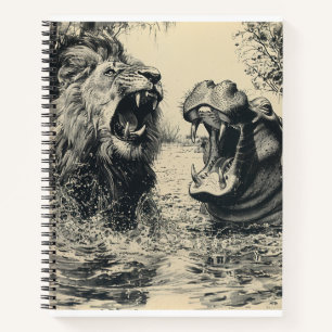 Löwe und ein Hippo-Kampf Notizbuch