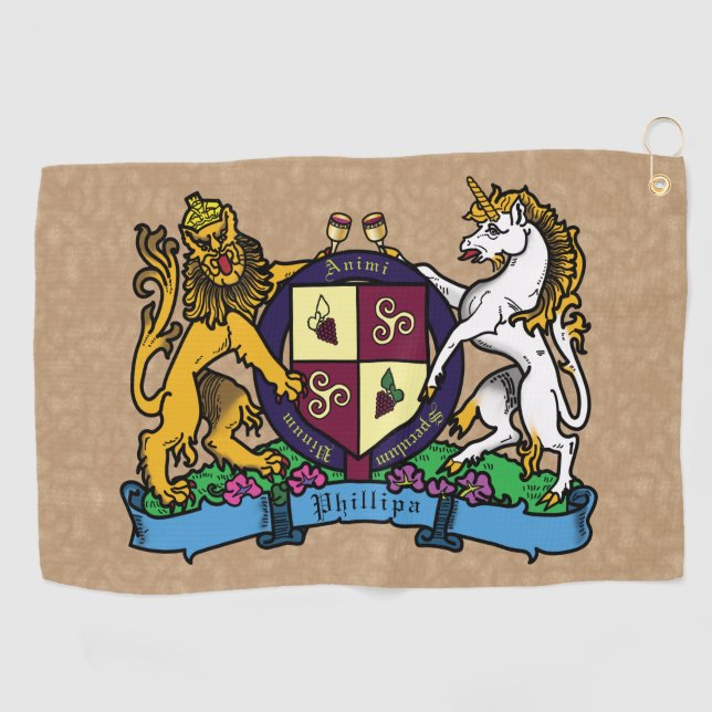 Löwe und Einhorn Rampant Wine Coat of Arms Golfhandtuch (Horizontal)