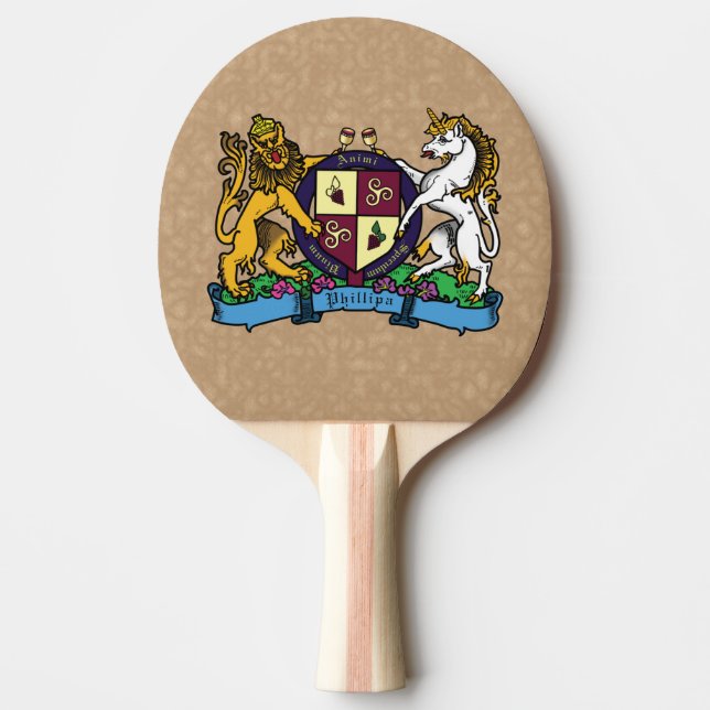 Löwe und Einhorn Rampant Wine Coat of Arms Tischtennis Schläger (Vorderseite)