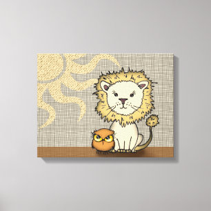 Löwe und Eule Kinderzimmer-Kunstprint auf Leinwand
